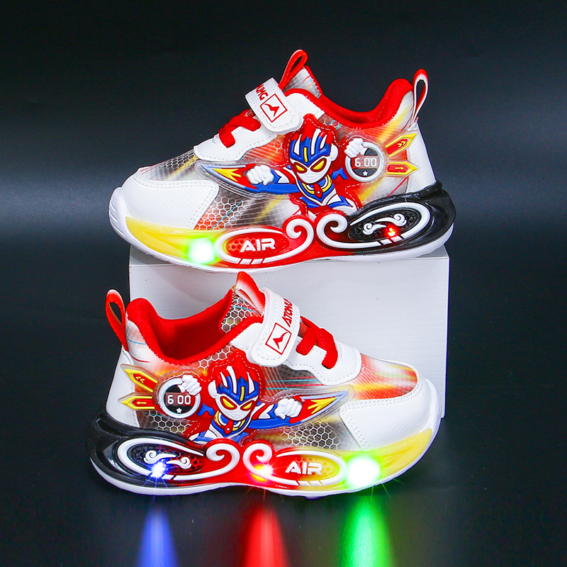 儿童男孩运动鞋软底皮面男童鞋发光鞋男宝宝鞋子轻便亮灯鞋男中童