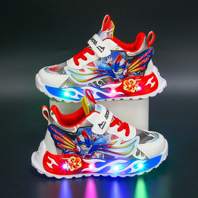 儿童亮灯鞋男宝宝鞋子中小童软底皮面男孩小孩发光鞋轻便男童鞋子