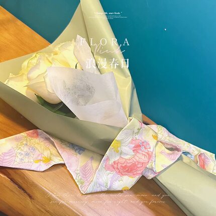 春天日记～Flora韩式小清新花花少女装饰韩版长条丝巾窄领巾发带