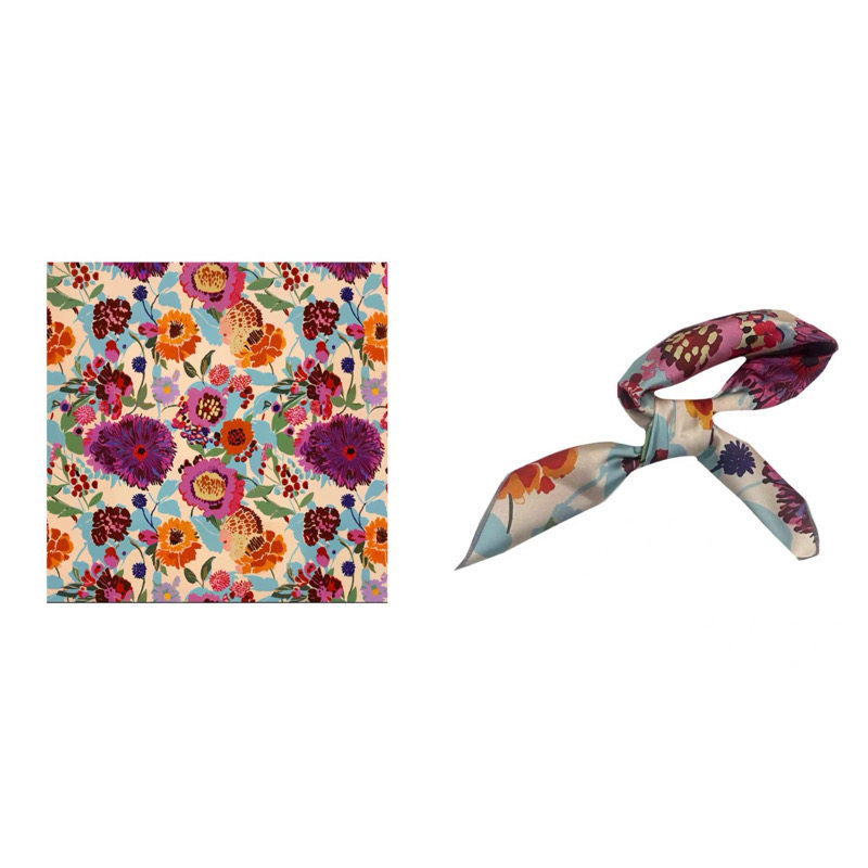 Flora春日自由波嬉风混搭美式复古大花植物花卉小方巾丝巾头巾女