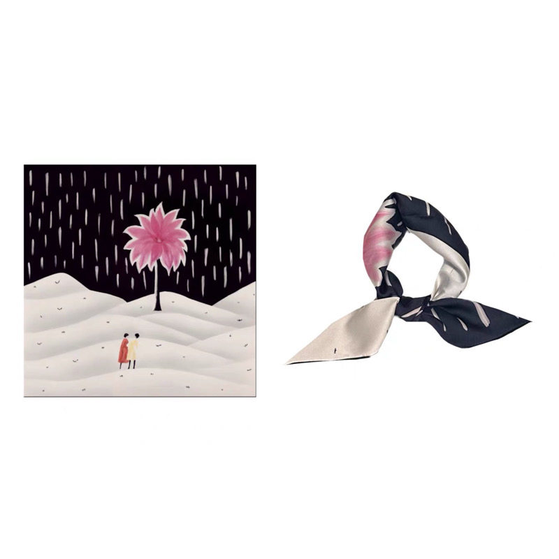 雪中娇艳的生命力 Flora浪漫冬日插画暗黑系少女韩版方巾丝巾领巾