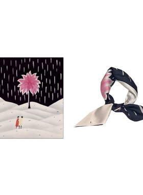 雪中娇艳的生命力 Flora浪漫冬日插画暗黑系少女韩版方巾丝巾领巾