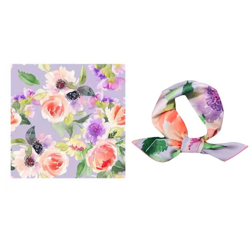 花仙紫~Flora浪漫春夏淡紫色油画花朵温柔甜美少女韩版方巾丝巾