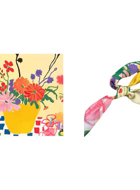 插花美学～Flora小众气质知性少女彩色油画花朵黄色方巾丝巾头巾
