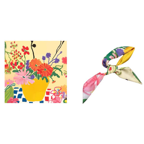 插花美学～Flora小众气质知性少女彩色油画花朵黄色方巾丝巾头巾