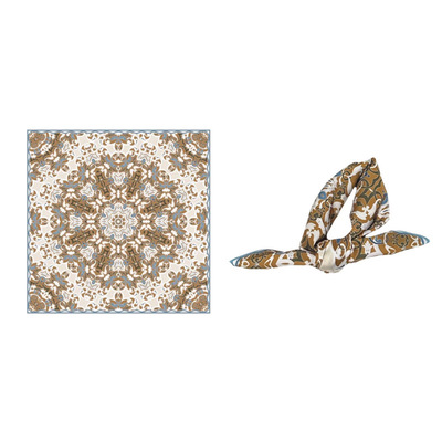 秋日美拉德～Flora男女百搭蓝棕撞色复古佩斯利花纹方巾丝巾领巾