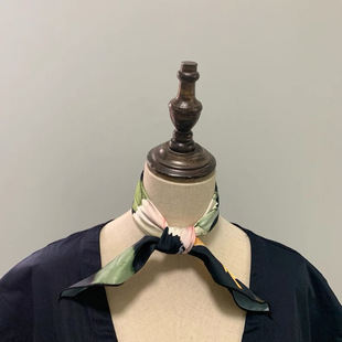 夜里玫瑰～Flora早春法式 方巾丝巾领巾 优雅气质复古森系花卉韩版