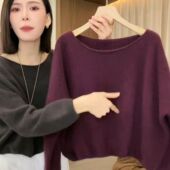 秋冬新款 显瘦 纯色慵懒宽松毛衣遮肉通勤百搭气质时尚 蝙蝠袖 针织衫