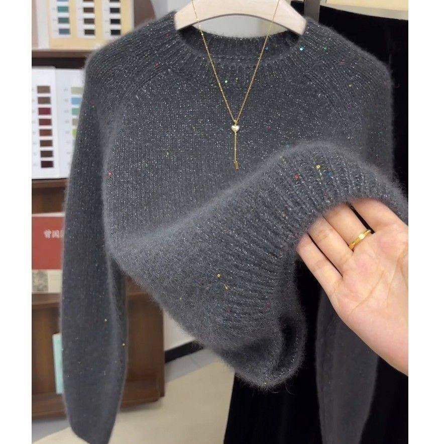 欧货银丝灰色慵懒针织2025女装秋冬季高级百搭毛衣上衣,女装/女士精品,毛针织衫,淘宝优惠券,粉丝福利购,淘宝优惠卷