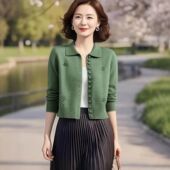 翻领刺绣百搭上衣针织开衫 秋冬季 外搭 高档短款 小个子毛衣外套女装