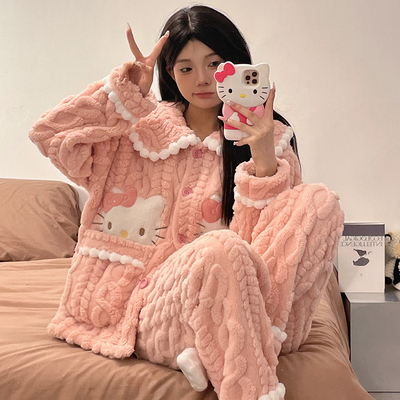 珊瑚绒睡衣女秋冬季加厚绒可外穿