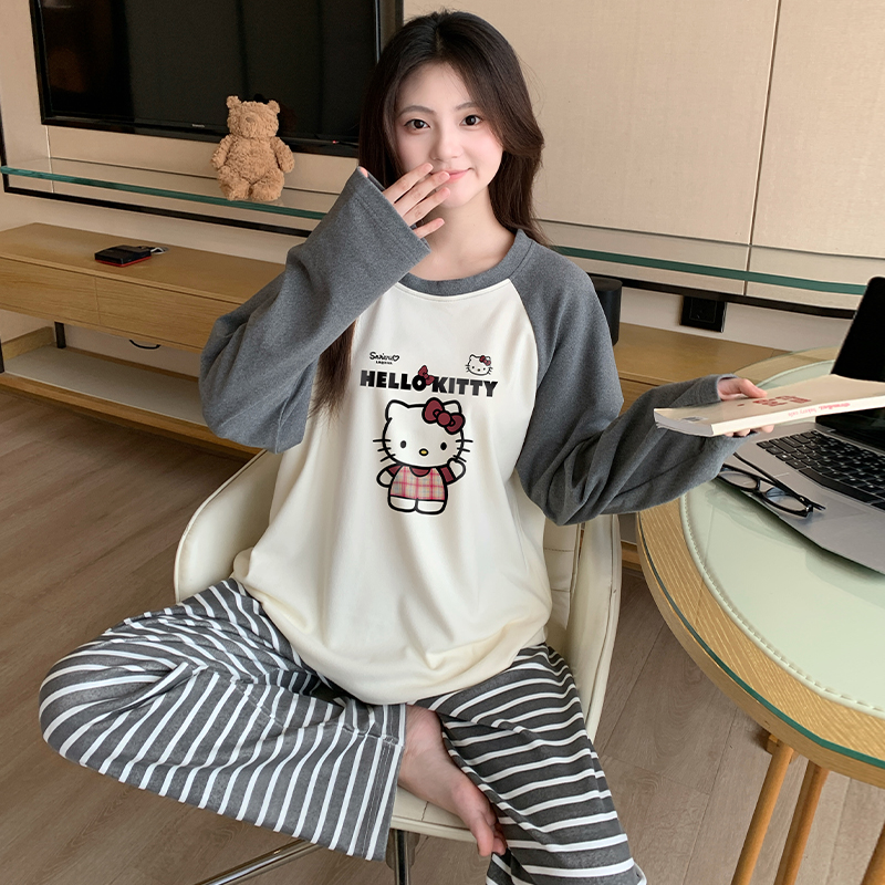 德绒睡衣女秋冬季长袖加厚可外穿