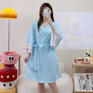 国风系带浴晨袍薄款 2026新款 睡衣家居服 冰丝凉感九分袖 睡袍女夏季