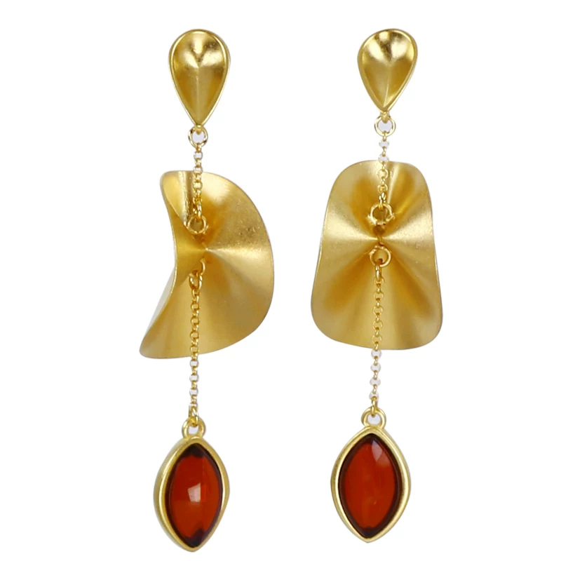 Amber genuine design earrings wax agate, European style, silver 925 sample