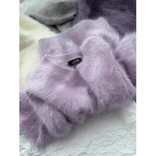 巨好看的紫色山羊绒毛衣女秋冬季软糯加厚显瘦上衣温柔风拉绒毛衣