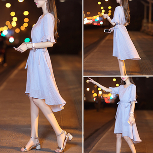 清仓处理2023新款夏茶歇裙女不规则燕尾中长款连衣裙小个子连衣裙