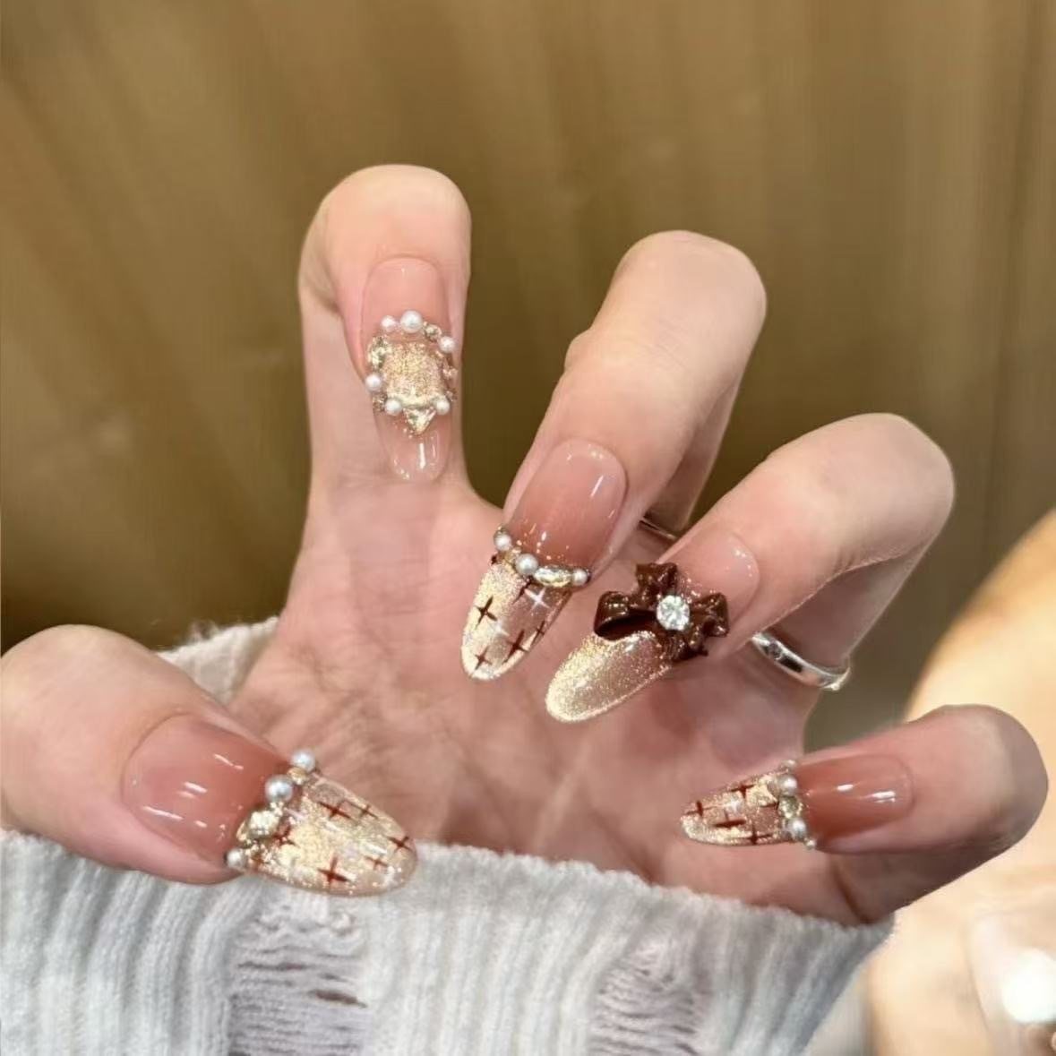 奈姿 纯手工光疗穿戴甲可可小香成品重复使用美甲贴片可拆,彩妆/香水/美妆工具,穿戴甲/甲片,淘宝优惠券,粉丝福利购,淘宝优惠卷