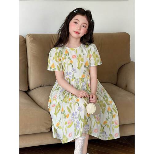 女童连衣裙夏装2026新款洋气儿童碎花公主裙小女孩棉布裙子夏薄款