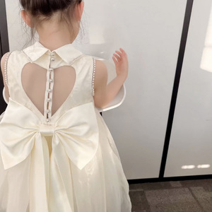 公主裙女童夏季洋气2024新款中大童露背蝴蝶结连衣裙儿童背心裙潮