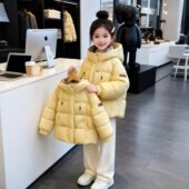 女童秋冬加厚棉衣2025新款 女孩休闲外套潮 洋气冬保暖连帽棉服韩版