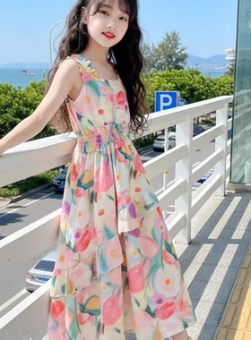 女童超好看的连衣裙夏装2026新款大儿童夏季碎花吊带裙初中生裙子