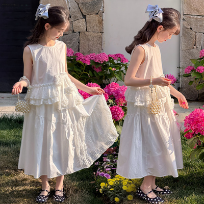 女童夏季蛋糕裙两件套2026新款女孩韩版洋气不规则上衣半身裙套装