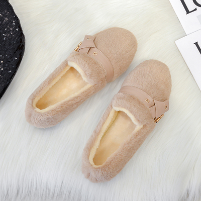 毛毛鞋冬外穿棉鞋单鞋厚底豆豆鞋