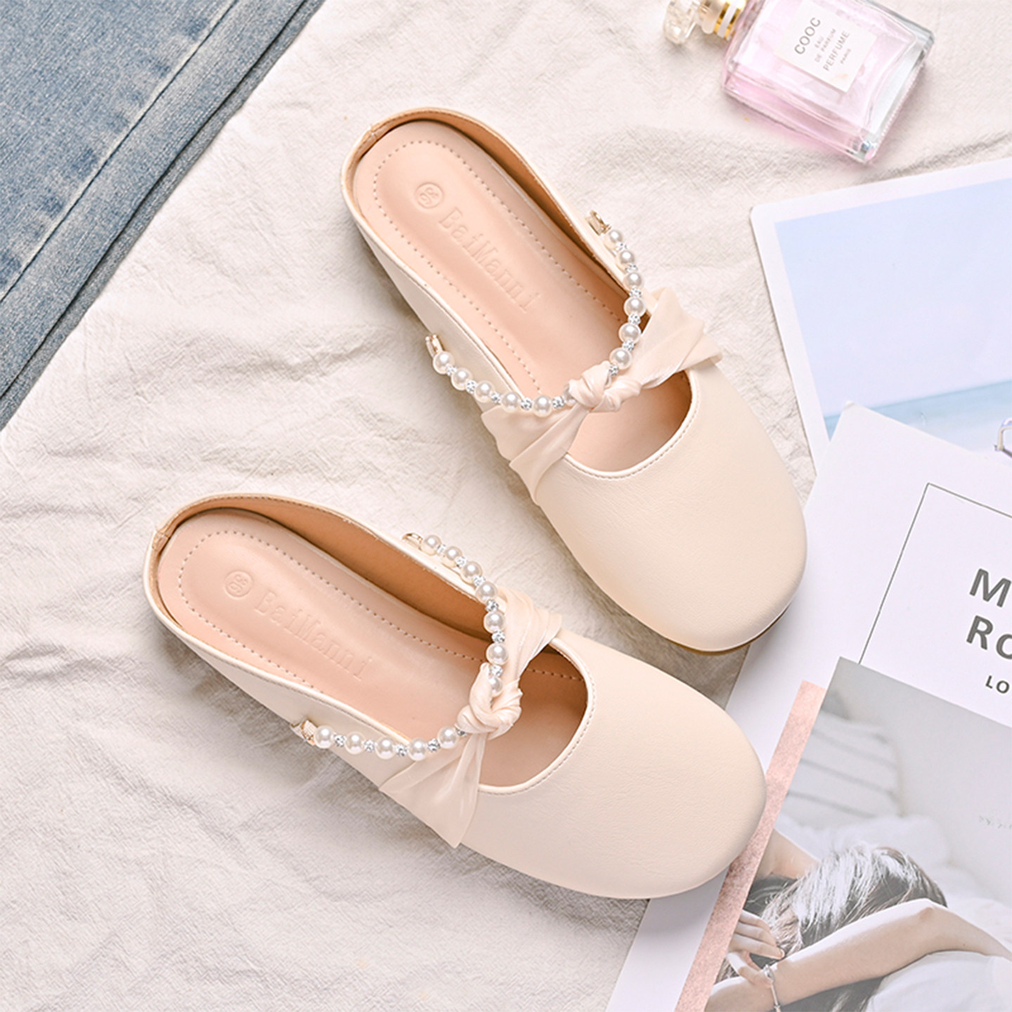 包头半拖鞋女外穿2026年夏季法式仙女风配裙凉拖鞋平底防滑孕妇鞋