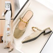 女外穿夏季 配裙子无后跟凉拖鞋 新款 时尚 粗跟方头穆勒鞋 包头半拖鞋