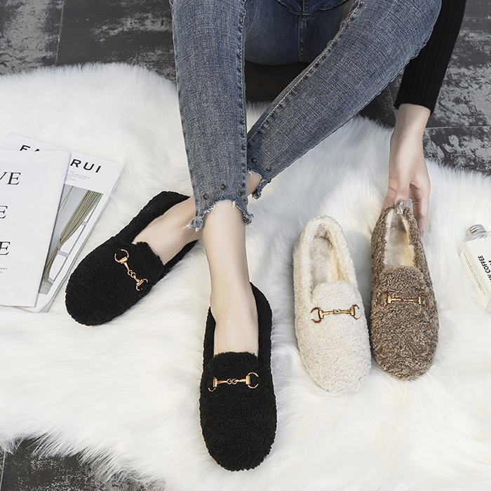 毛毛鞋女冬外穿加绒棉鞋豆豆鞋