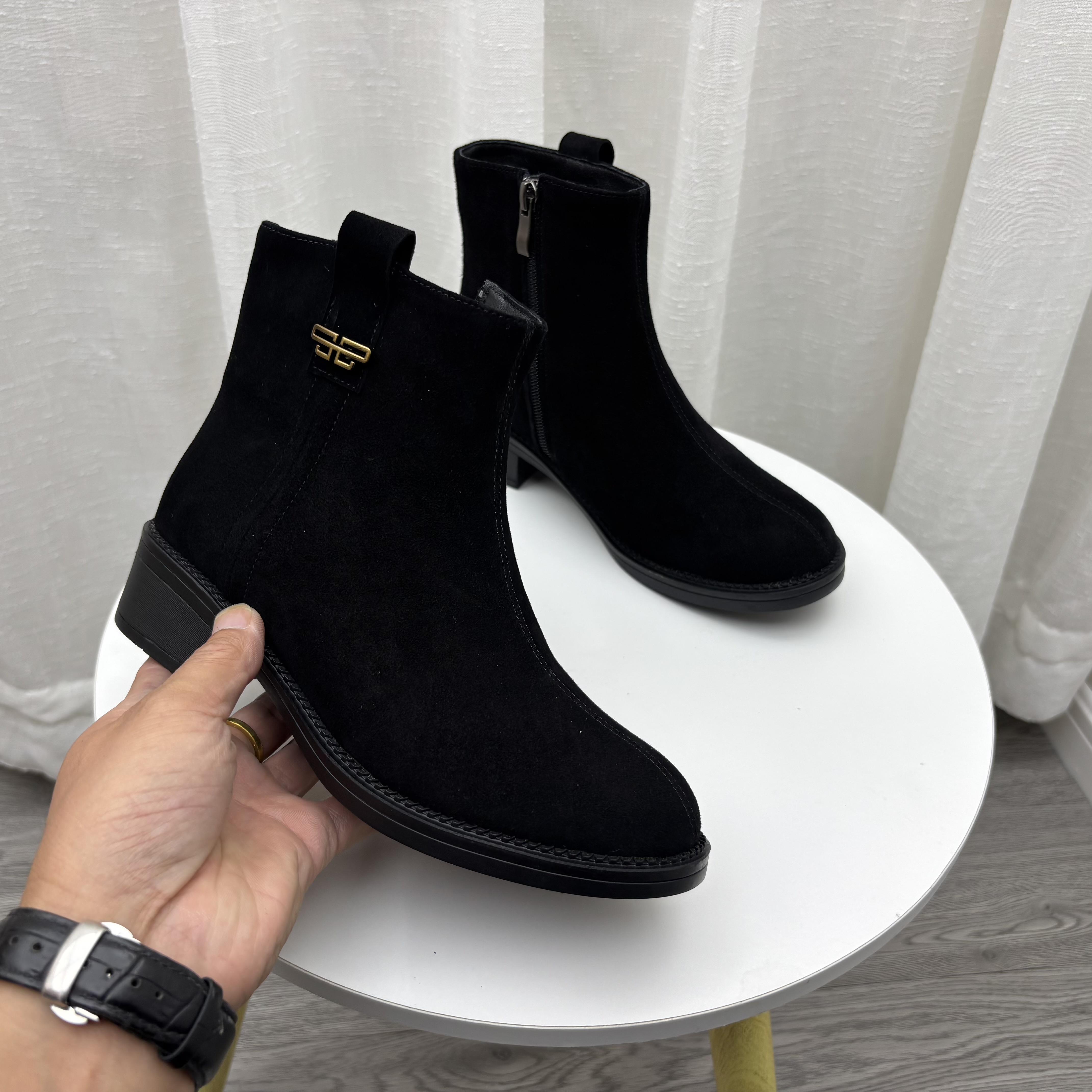 粗跟女士短靴马丁靴百搭侧拉链