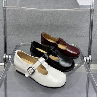 牛皮2026春款复古风真皮玛丽珍鞋女丁字扣带内增高圆头浅口单鞋
