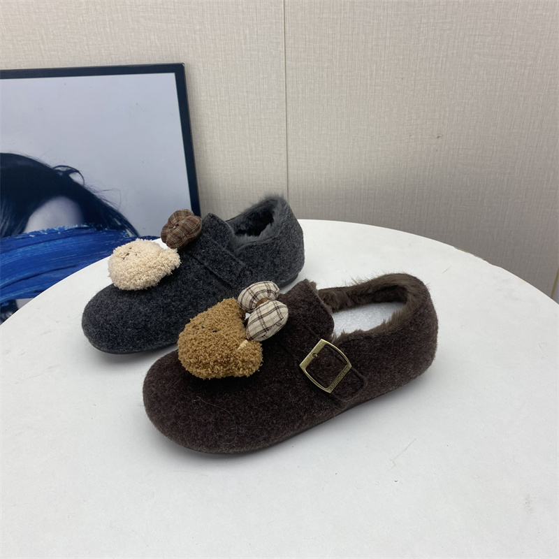 冬季加绒保暖毛呢绒面女勃肯鞋