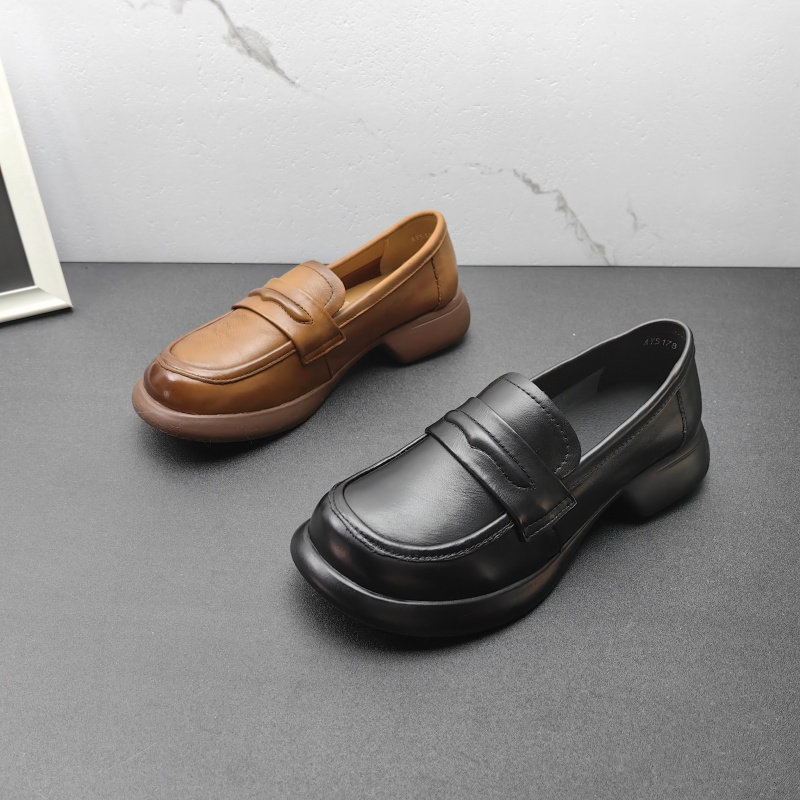 清仓2024春季真皮女鞋复古大码软底低跟方跟圆头乐福鞋牛皮女单鞋,女鞋,乐福鞋（豆豆鞋）,淘宝优惠券,粉丝福利购,淘宝优惠卷