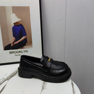 女粗跟套脚增高休闲百搭工作女单鞋 英伦风乐福鞋 新款 2026春季