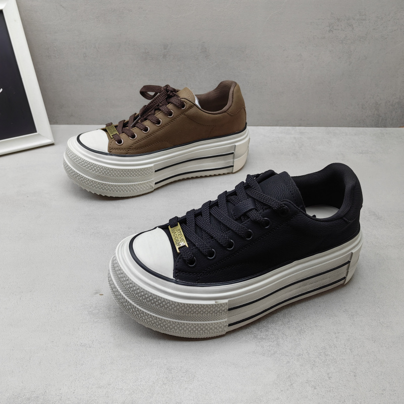 2025真皮系带厚底增高女生板鞋