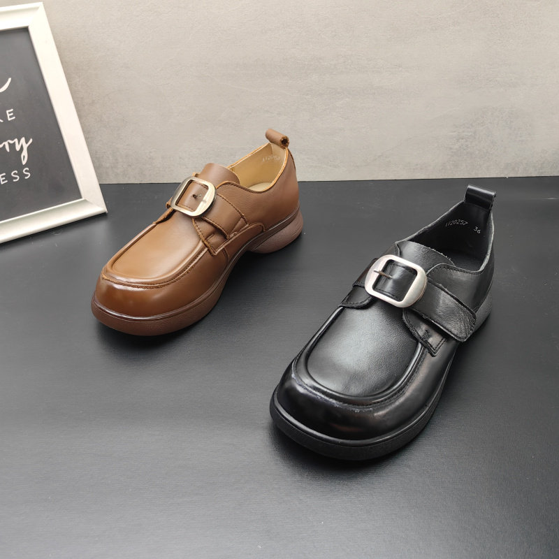 2025春季真皮女鞋防滑魔术贴软底低跟方跟圆头乐福鞋牛皮女单鞋,女鞋,深口单鞋,淘宝优惠券,粉丝福利购,淘宝优惠卷