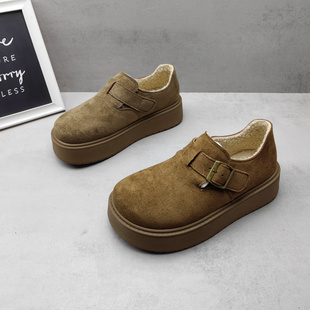 厚底增高小个子女生棉鞋 森系绒面加绒保暖女勃肯鞋 款 2025冬季