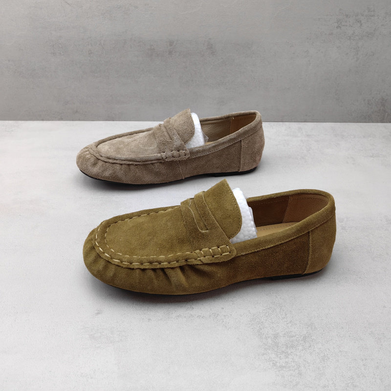 2026春款英伦风反绒皮豆豆鞋女休闲一脚蹬懒人平底软底百搭单鞋,女鞋,乐福鞋（豆豆鞋）,淘宝优惠券,粉丝福利购,淘宝优惠卷