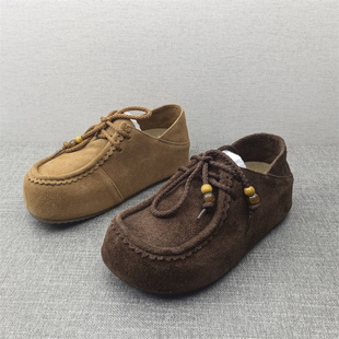 清仓真皮勃肯鞋女2025春款系带内增高圆头休闲鞋百搭舒适袋鼠鞋