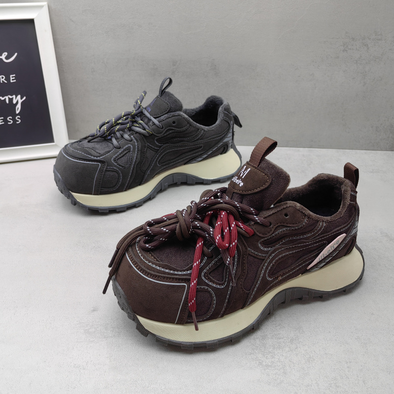 秋冬加绒保暖厚底增高老爹鞋女