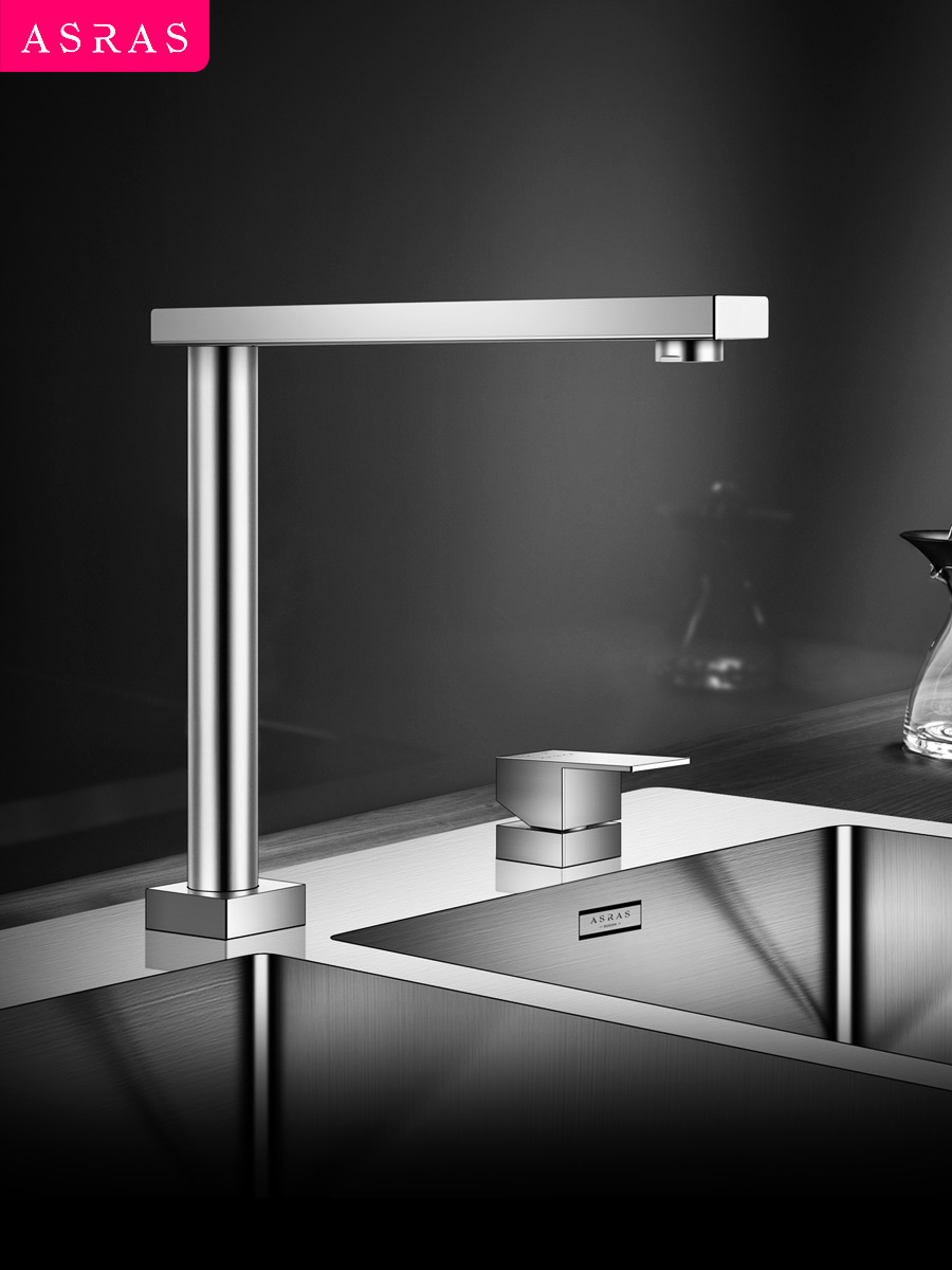 阿萨斯智能升降不挡窗隐形厨房304不锈钢水槽龙头旋转冷热双出水