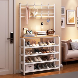 家用衣架鞋架一体简易衣帽架门口多层鞋架多功能简约出租房用鞋柜