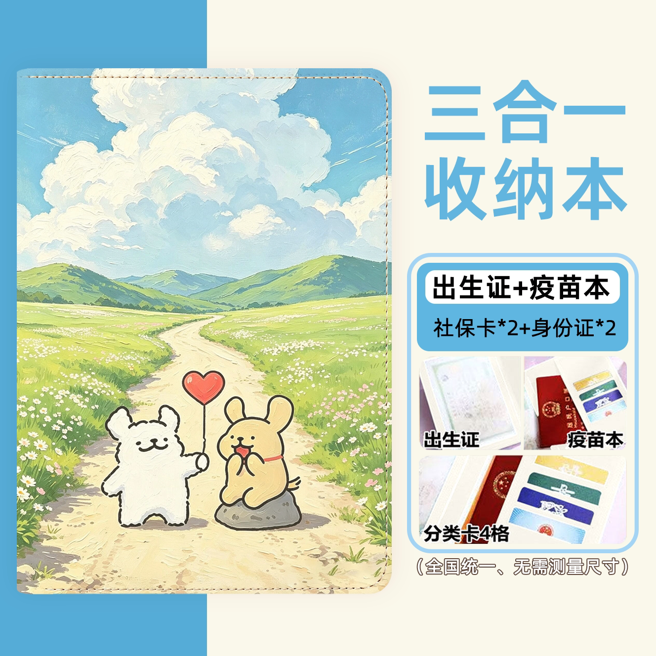 磨砂内膜小狗三合一出生证证件套