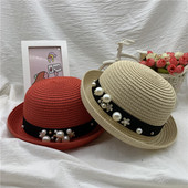 韩版 潮亲子草帽子女夏休闲百搭英伦圆顶甜美可爱沙滩遮阳小礼帽春