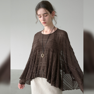 慵懒镂空蝙蝠袖针织罩衫女宽松潮流百搭朦胧感上衣