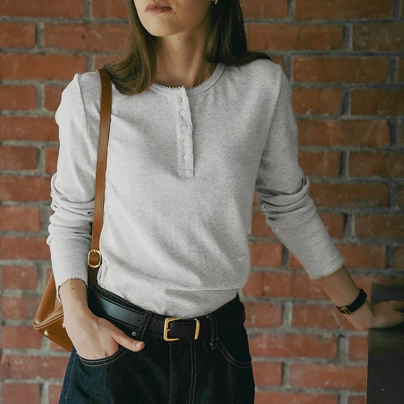 绣花边薄款韩系长袖半开襟