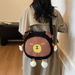 可爱卡通斜挎包包女秋冬大容量单肩腋下包小众百搭通勤绒布托特包