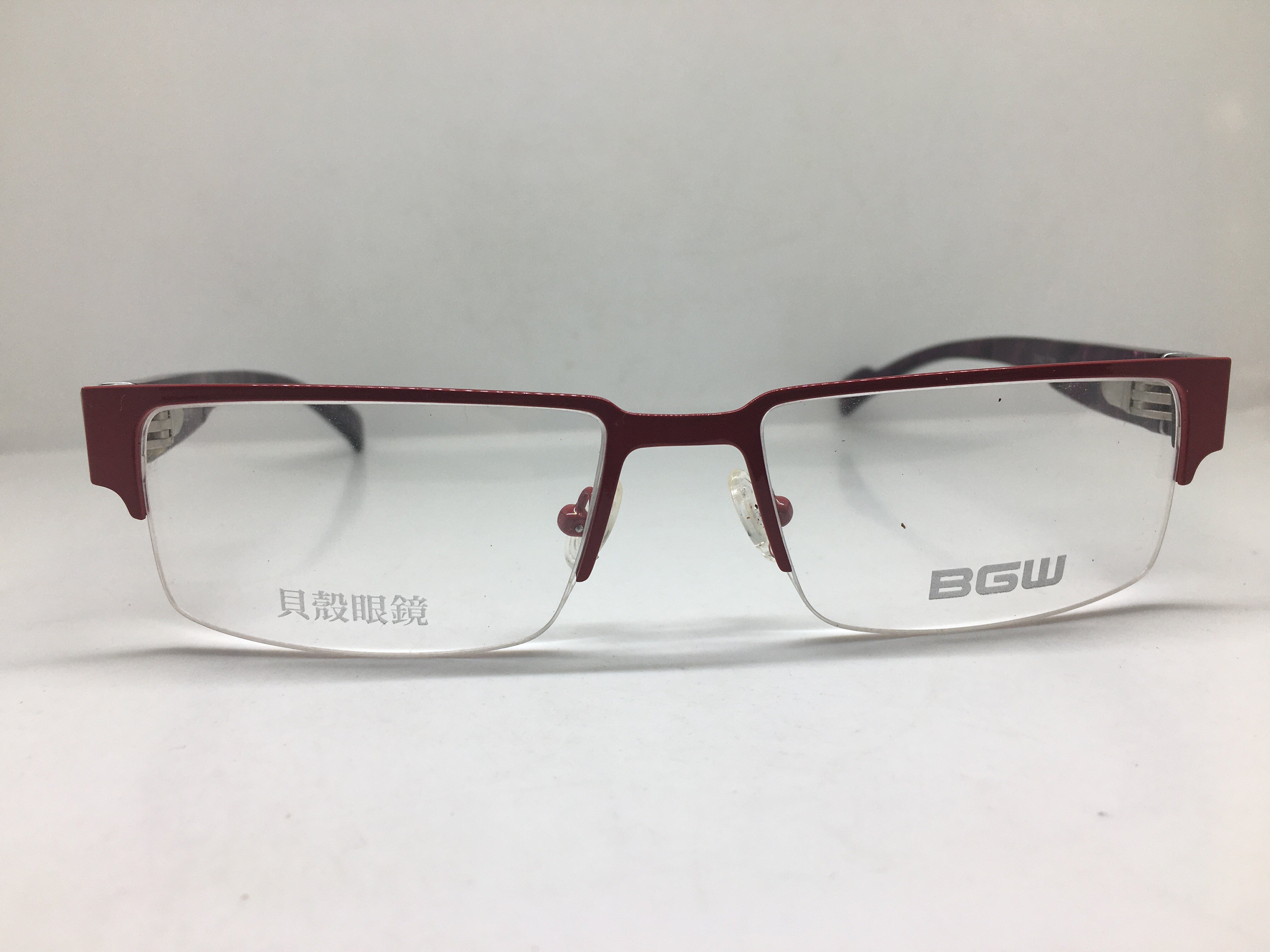 BGW2142 贝壳眼镜 红色半框长方形平面镜 男女通用