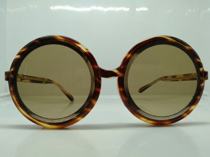 70年代末 女士个性 大框 圆墨镜 太阳镜  意大利 玻璃镜片